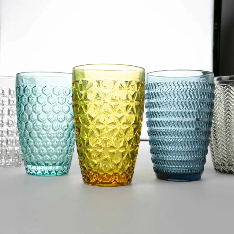 Modern Glass Drinkware Set in Decorated Glass 12 Pieces - Mix Viadurini