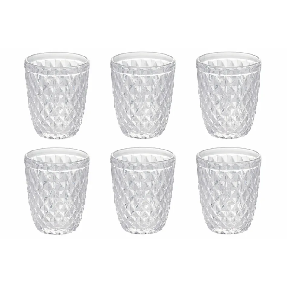 Glass Set in Colored and Carved Glass Water 12 Pieces - Brillo Viadurini