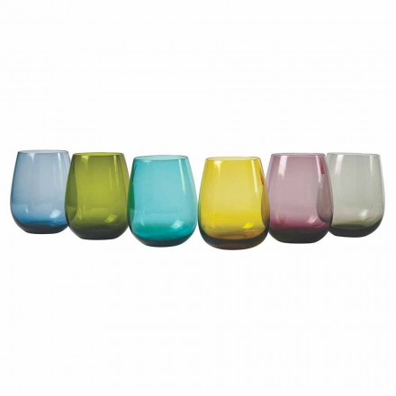 Design Colored Glass Water Glasses, 12 Pieces - Aperi Viadurini