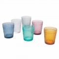 Colored and Decorated Glass Water Glasses Service, 12 Pieces - Pizzotto