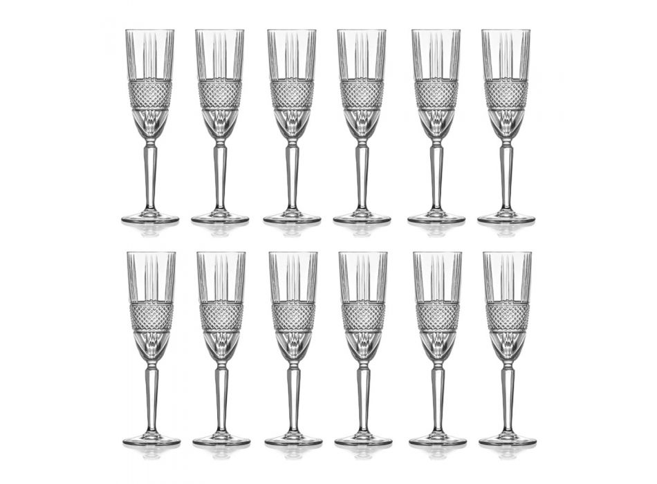 Champagne Flute Goblet Set in Eco Crystal Decor 12 Pcs - Lively