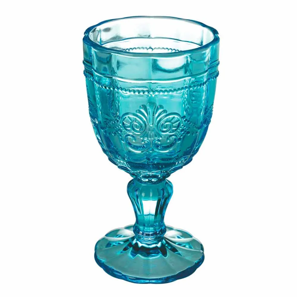 Colored Wine Goblet Set in Glass and Oriental Style Decoration 12 Pieces - Screw Viadurini
