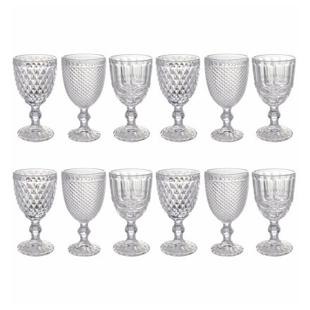 Wine or Water Goblet Set in Decorated Transparent Glass 12 Pcs - Urbanvi Viadurini