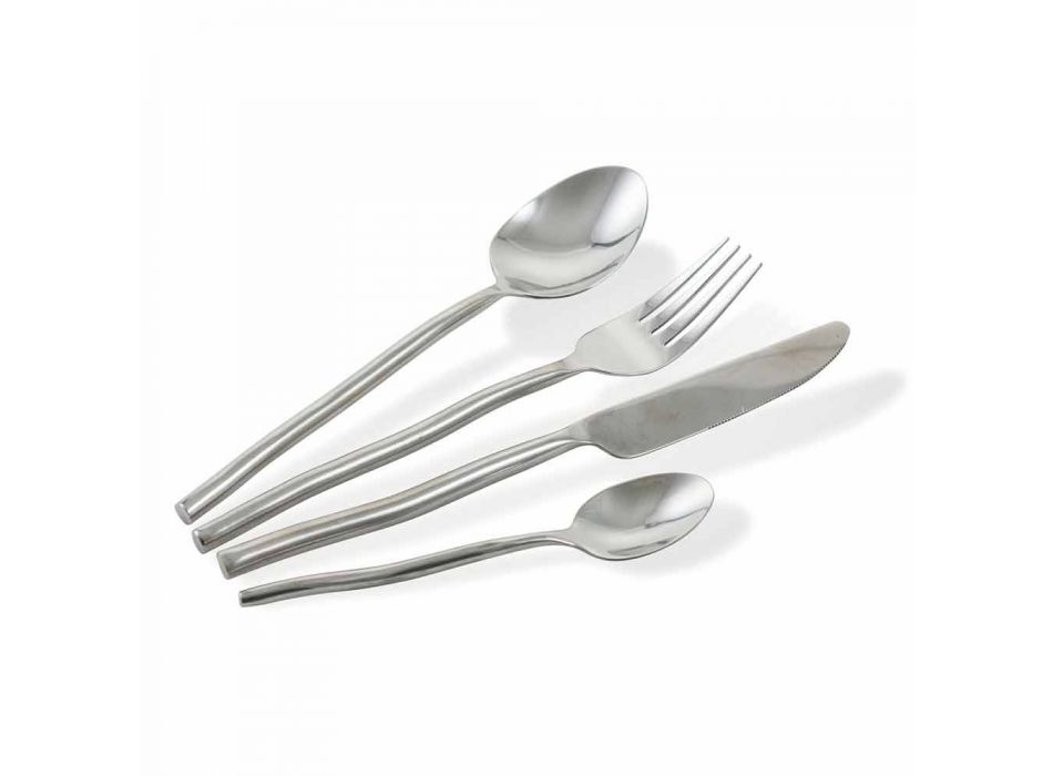Full Service of Polished Steel Cutlery 24 Pieces of Design - Sostanzapos Viadurini