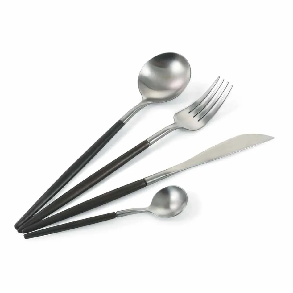 Full Service Cutlery in Black Steel Modern Design 24 Pieces - Calamopos1 Viadurini
