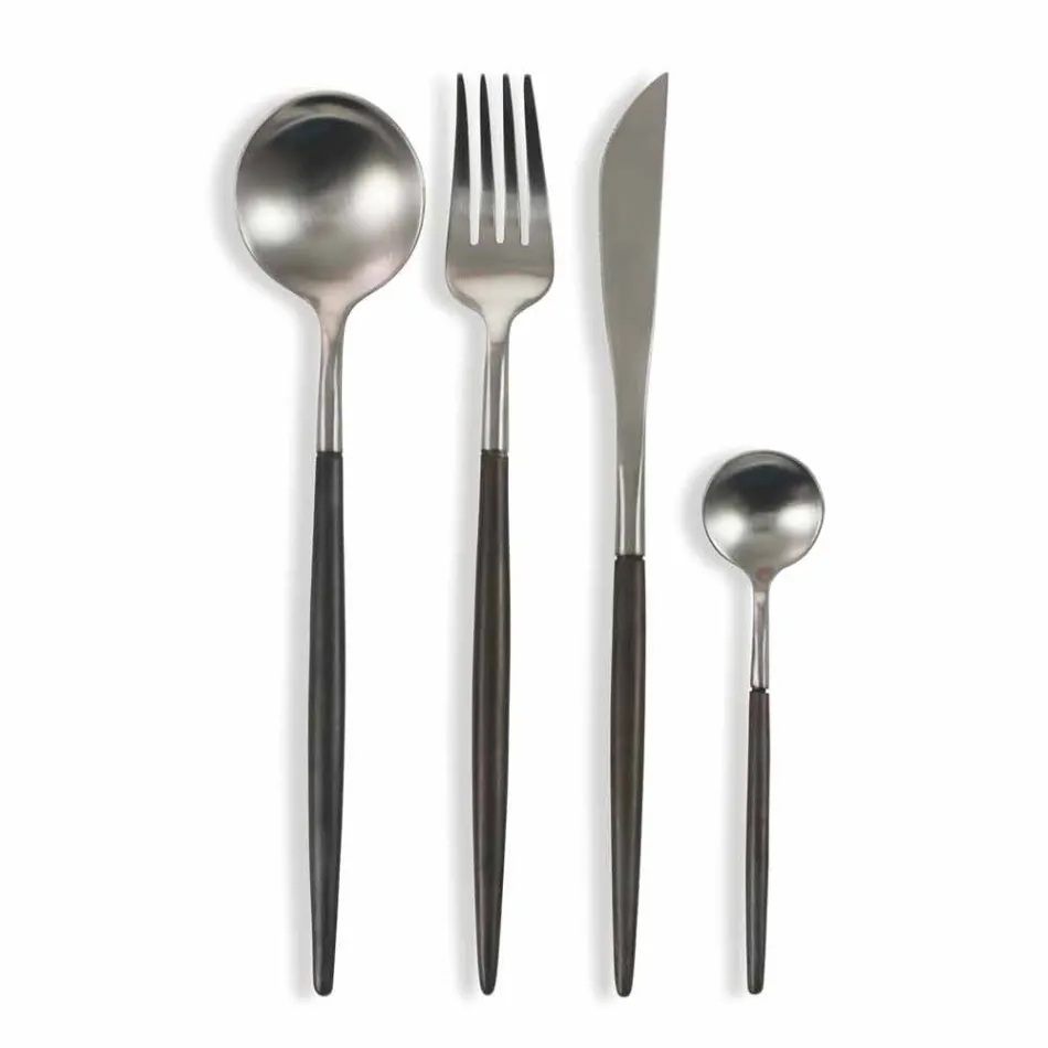 Full Service Cutlery in Black Steel Modern Design 24 Pieces - Calamopos1 Viadurini