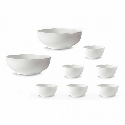 White Porcelain Serving Cups and Bowls Set 8 Pieces - Armanda Viadurini