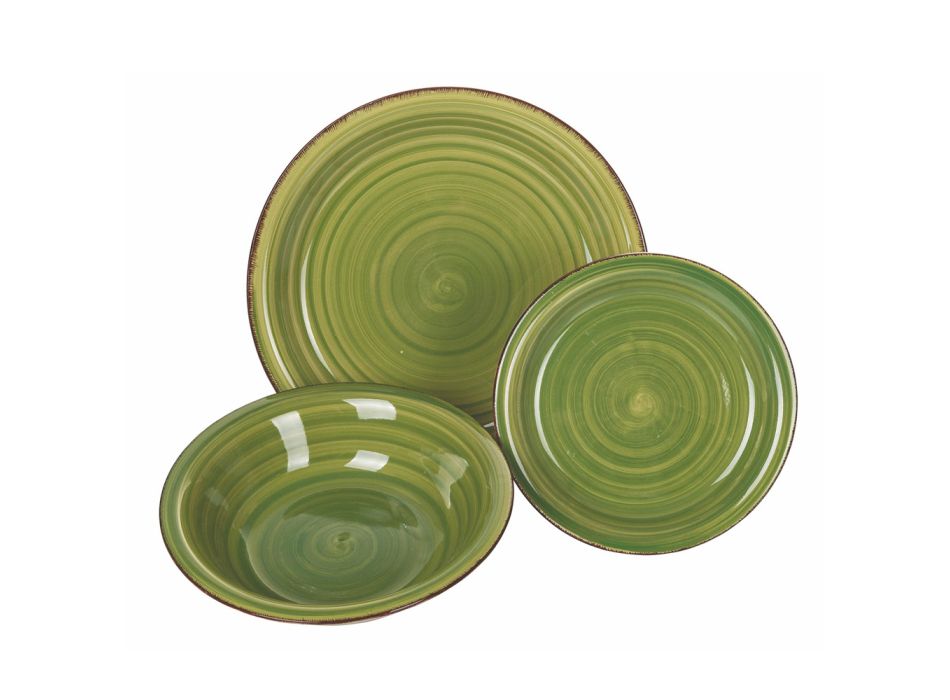 Set of 18 Stoneware Plates in 6 Different Colors - Oben Viadurini