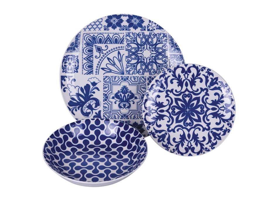 Service of 18 White and Blue Colored Porcelain Plates - Wieder Viadurini