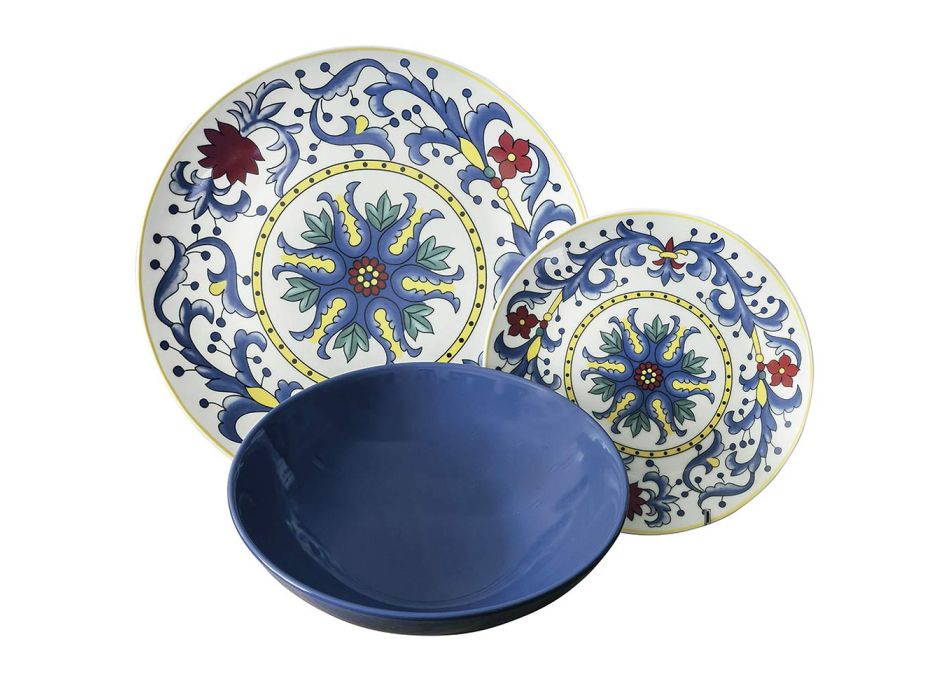 Service of 18 Porcelain Plates in Bright and Bright Colors - Noch Viadurini