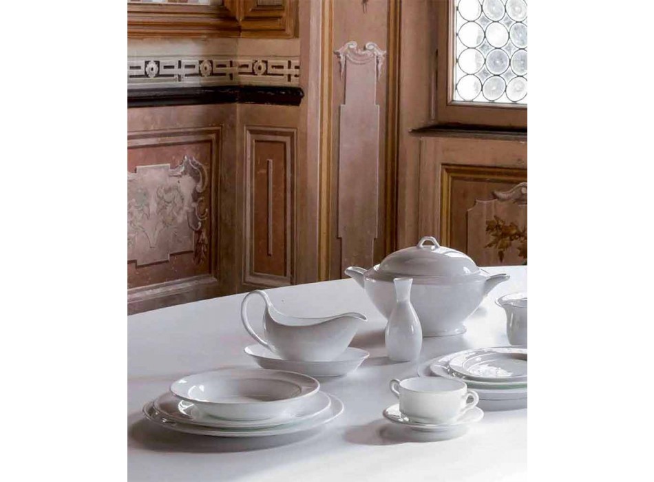 Dessert Service 6 Bowls and 6 Design Saucers in White Porcelain - Samantha Viadurini