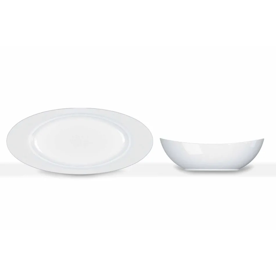 Modern White Porcelain Oval Design Serving Set 2 Pieces - Telescope Viadurini