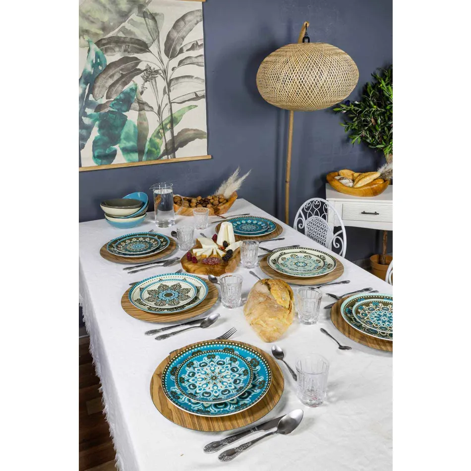Blue Colored Porcelain Tableware Set 18 Pieces - Eivissa Viadurini