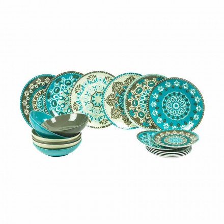 Blue Colored Porcelain Tableware Set 18 Pieces - Eivissa Viadurini