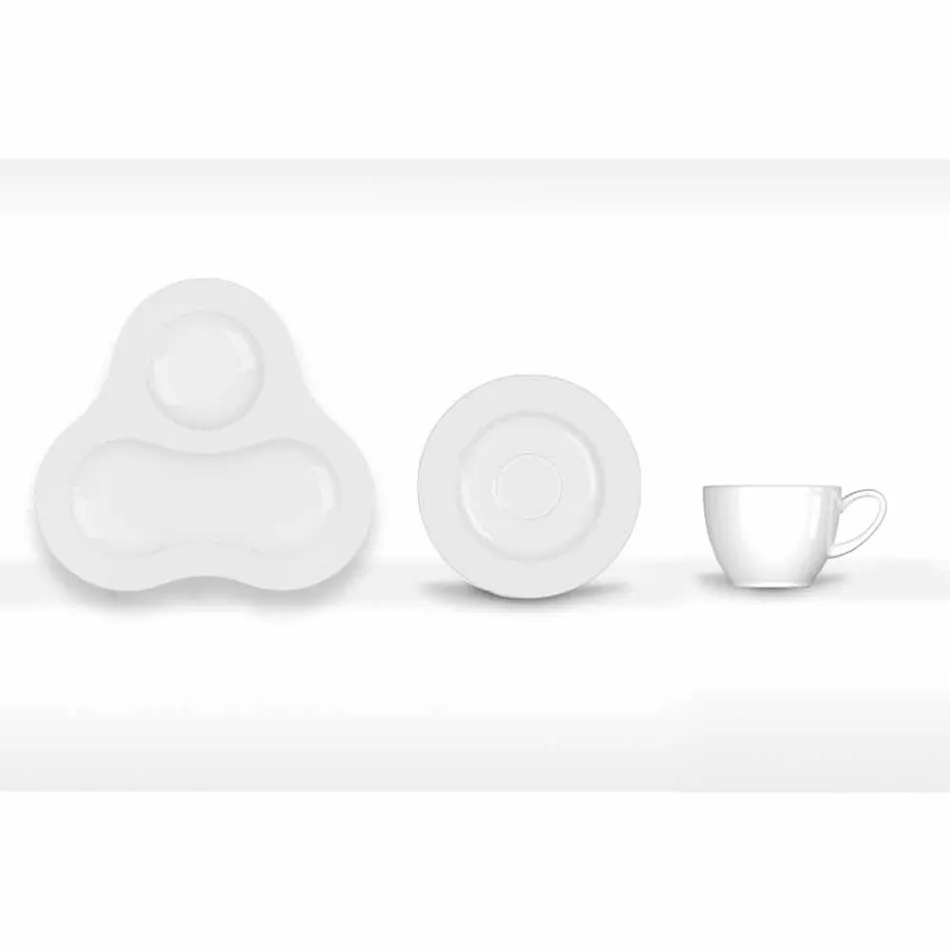 Complete Tea Set Modern Design in White Porcelain 14 Pieces - Telescope Viadurini