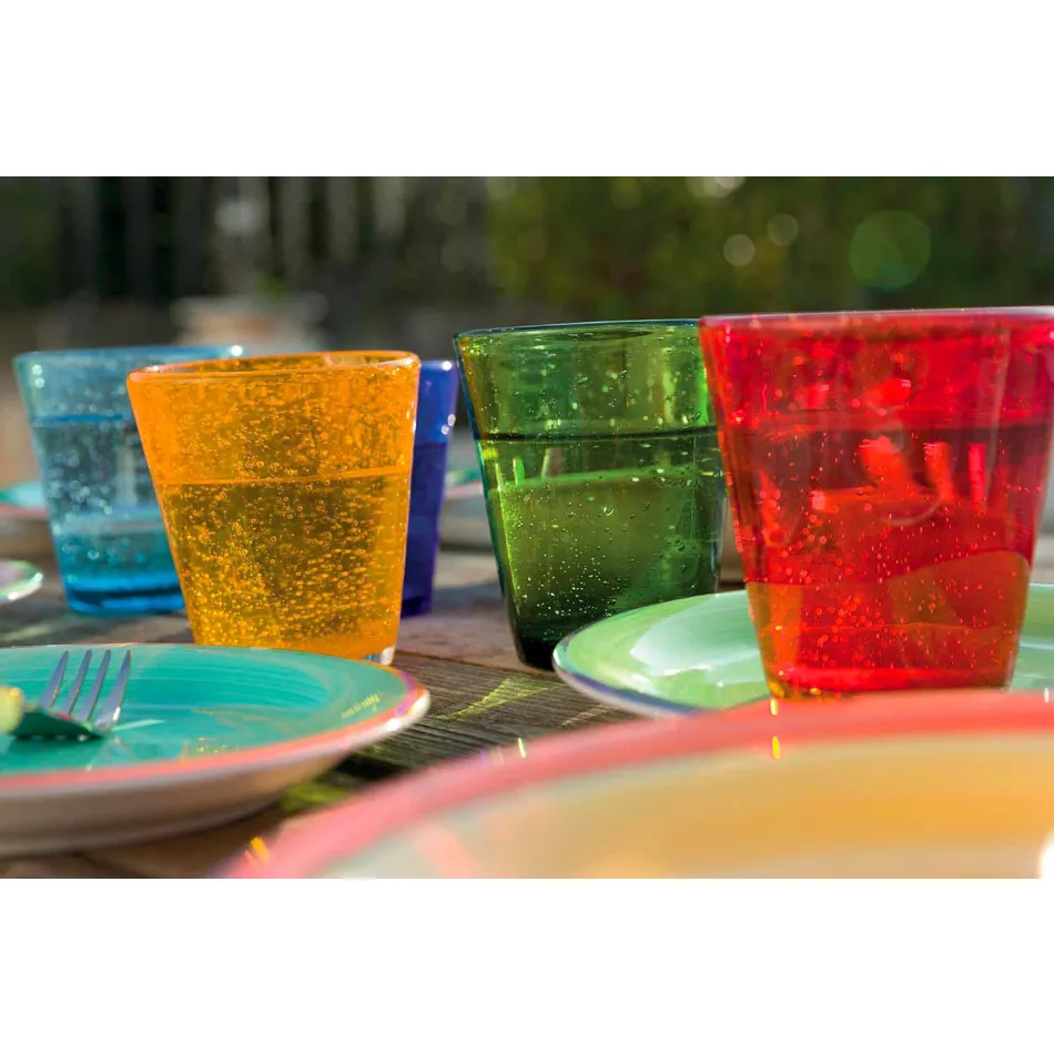 Set of Colored Blown Glass Glasses 12 Pieces of Water - Abruzzo Viadurini