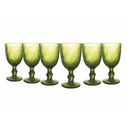 Set of Goblets in Transparent or Green Glass with Decoration 12 Pcs - Tropeo Viadurini
