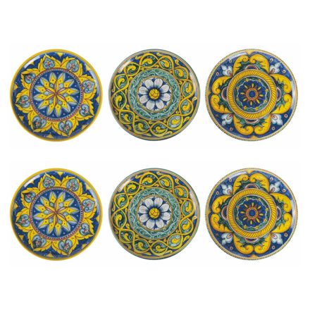 Set of Colored Stoneware Pizza Plates with Decorations 6 Pieces - Cabria Viadurini