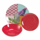 18 Piece Colored Design Porcelain and Gres Dinnerware Service - Tropycale Viadurini