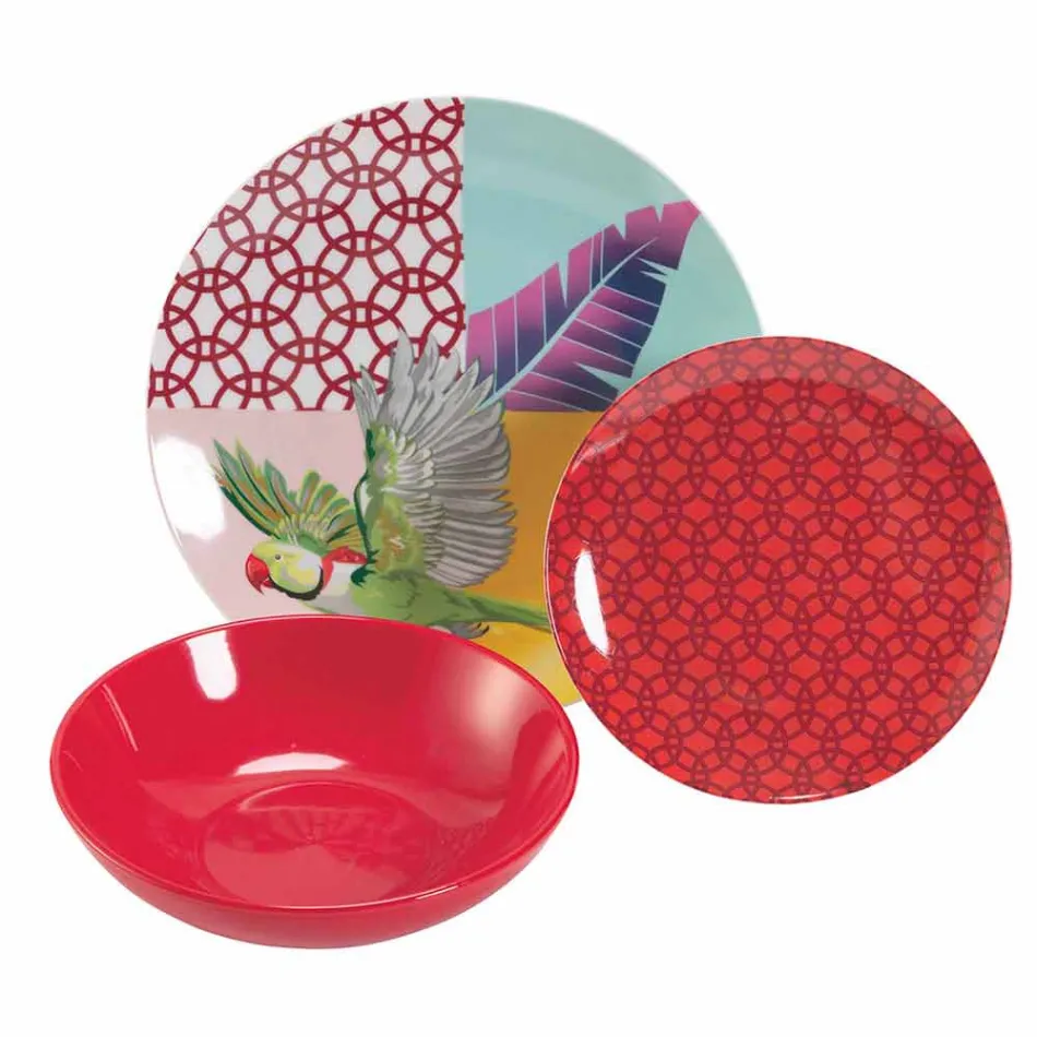 18 Piece Colored Design Porcelain and Gres Dinnerware Service - Tropycale Viadurini