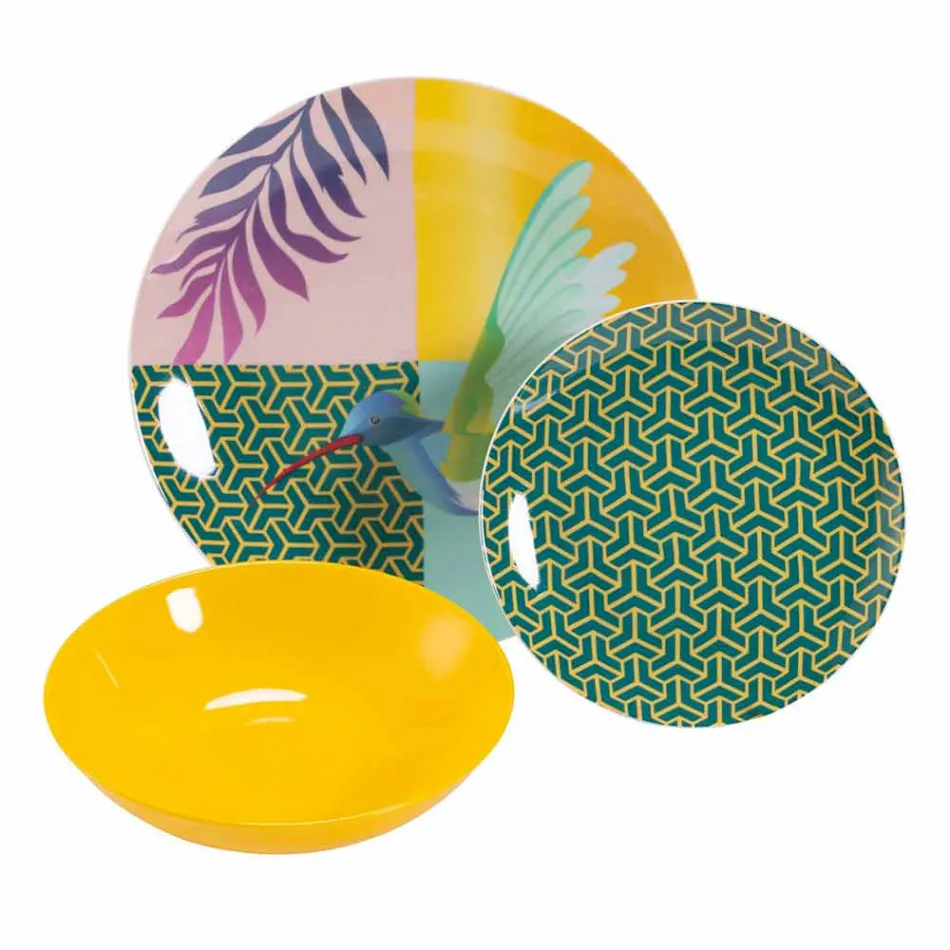 18 Piece Colored Design Porcelain and Gres Dinnerware Service - Tropycale Viadurini