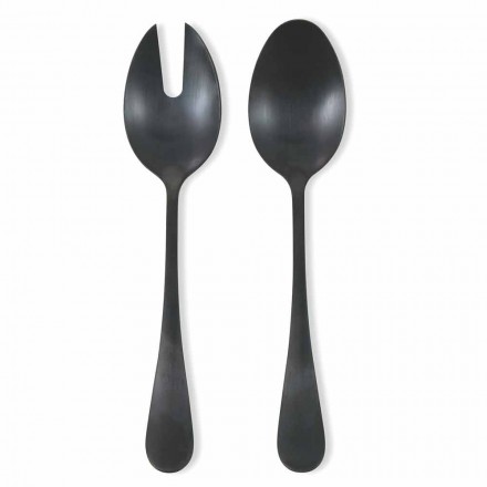 Serving Cutlery Set Elegant Design in Black Steel 2 Pieces - Animapos1 Viadurini