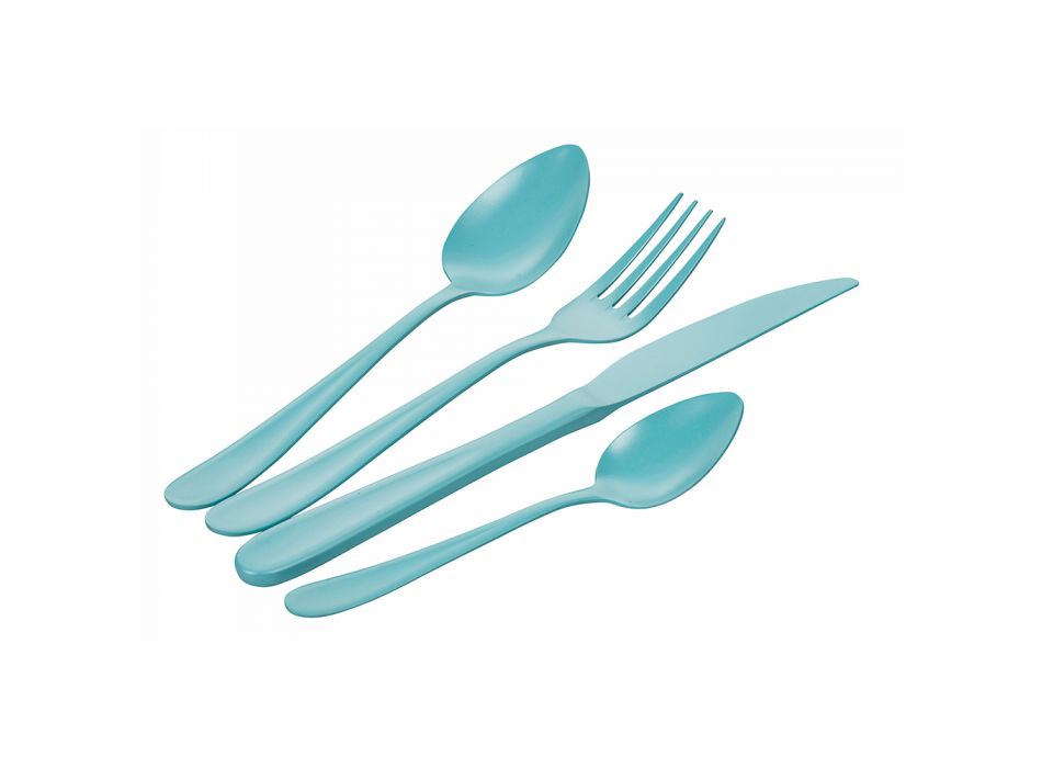 24 Pieces Opaque Stainless Steel Cutlery Set on Blue - Oceanus