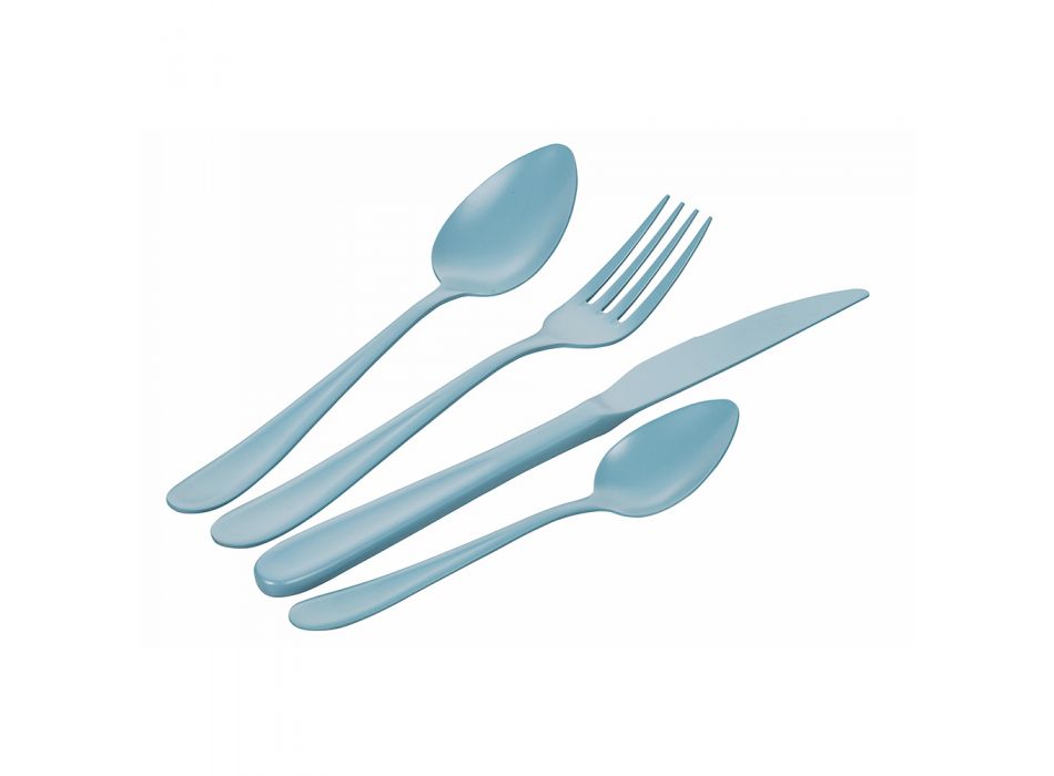 24 Pieces Opaque Stainless Steel Cutlery Set on Blue - Oceanus