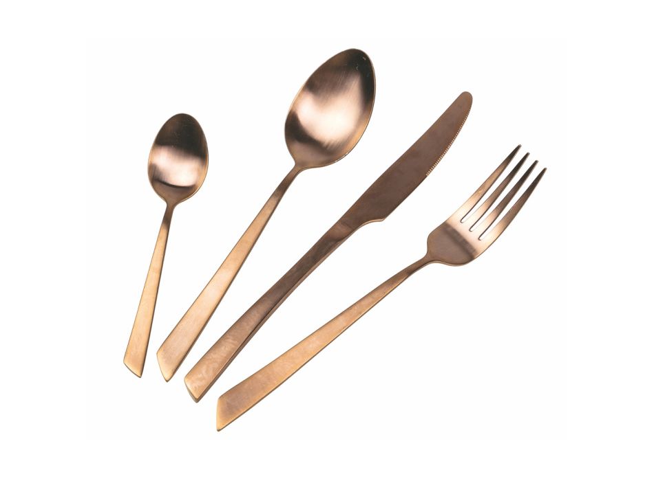 Flat Black Steel or Copper Design 24 Pieces Cutlery Set - Antozoi Viadurini