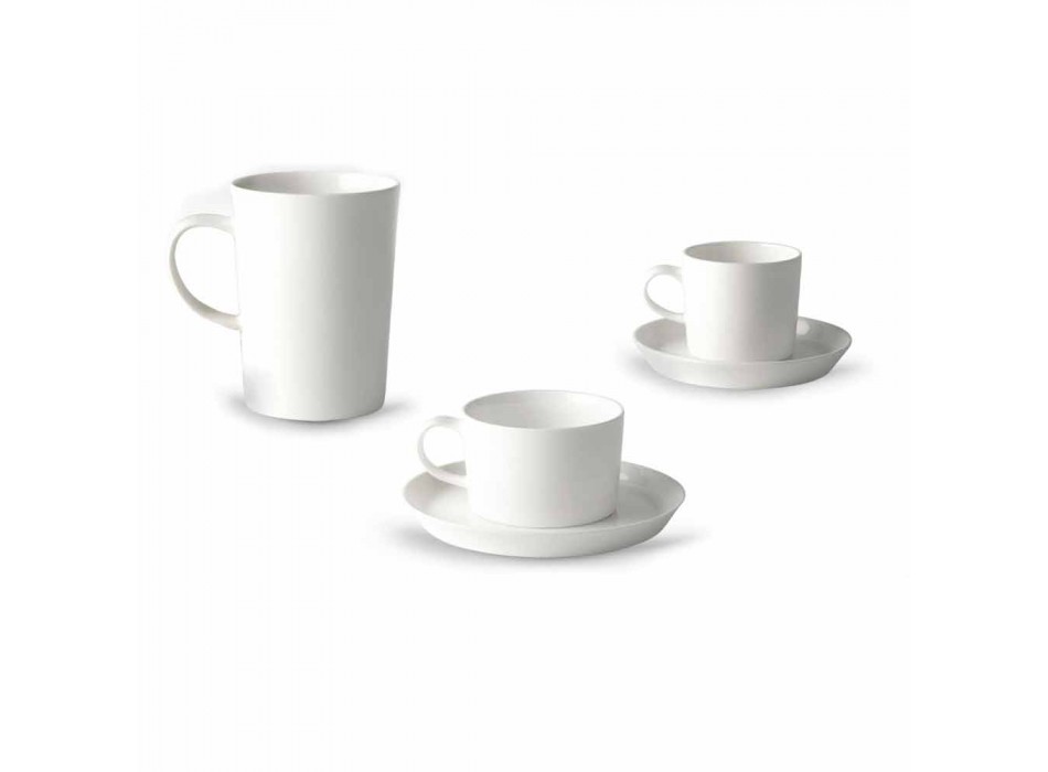 Coffee, Tea and Breakfast Cup Service 30 Pieces in White Porcelain - Egle Viadurini