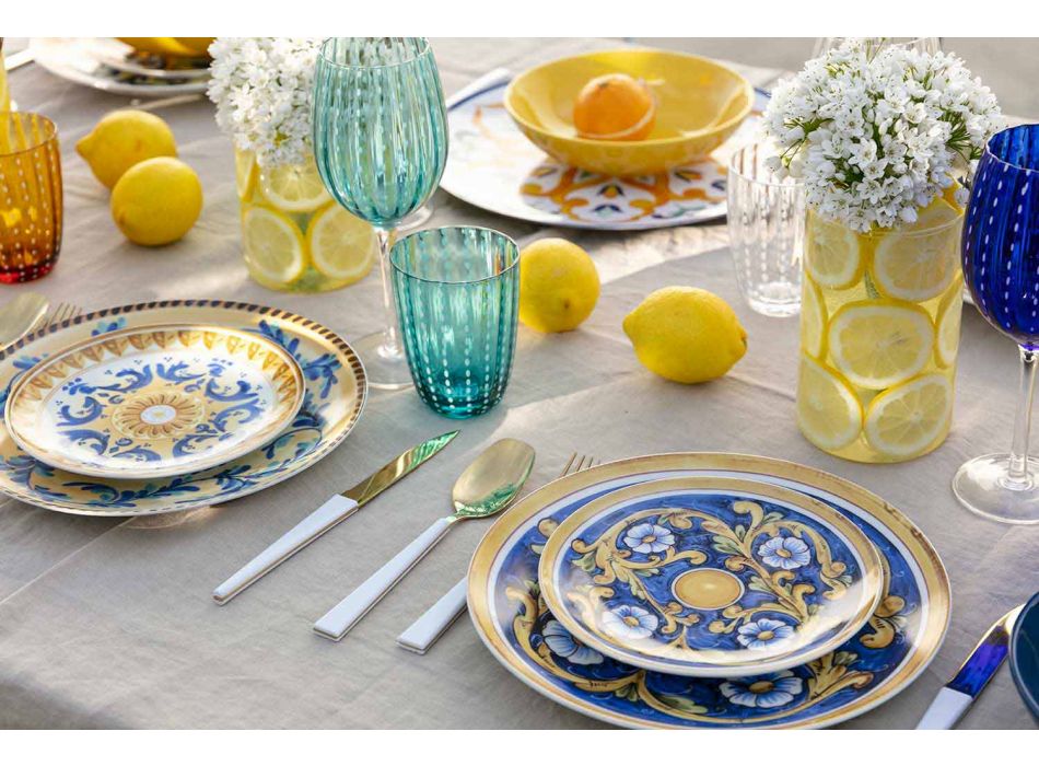 Service Colored and Modern Dishes Tableware Complete Set 18 Pieces - Cefalu Viadurini