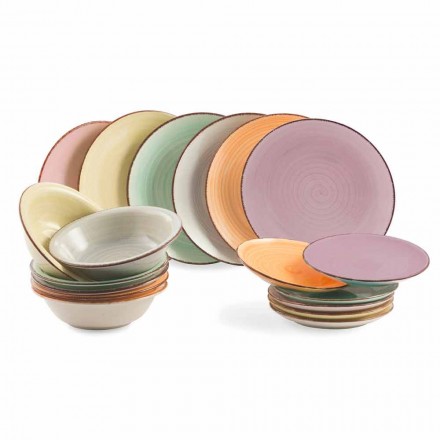 Set of Colored Hand Painted Stoneware Plates Set 18 Pieces - Abruzzo3 Viadurini