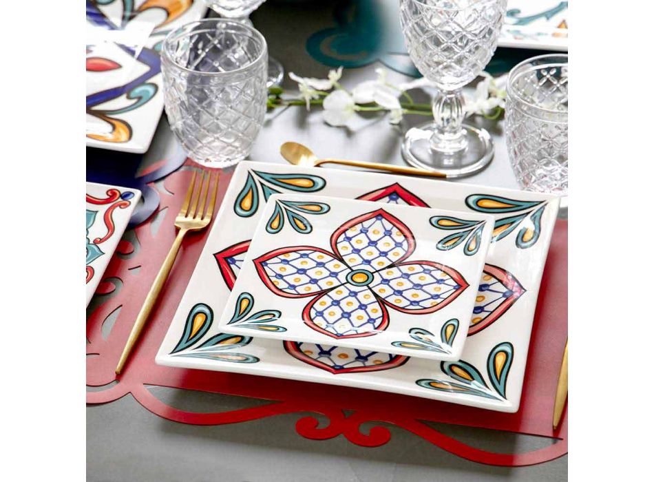 18 Piece Modern Gres and Porcelain Colored Plates Service - Iglesias Viadurini