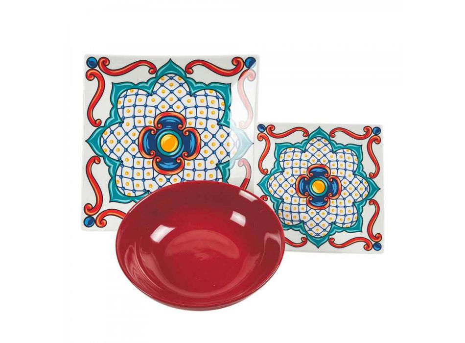 18 Piece Modern Gres and Porcelain Colored Plates Service - Iglesias Viadurini
