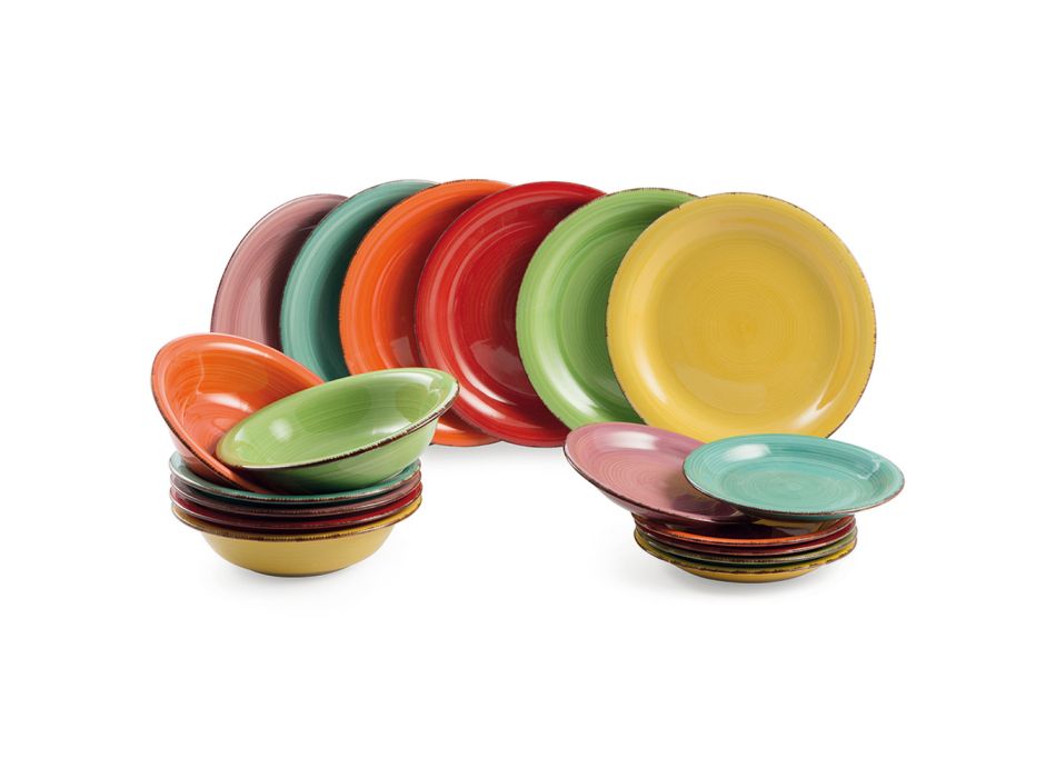 18-piece dinnerware set in hand-painted stoneware in 6 colors - Noir Viadurini