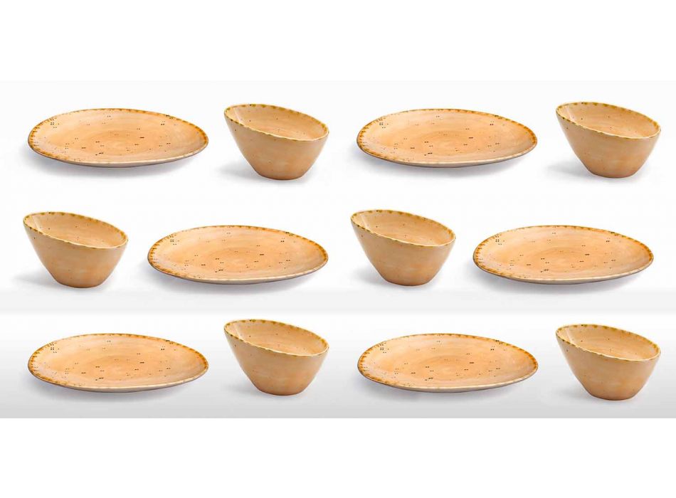 12 Pieces Appetizer Plates Service in Colored Stoneware of Modern Design - Simba Viadurini