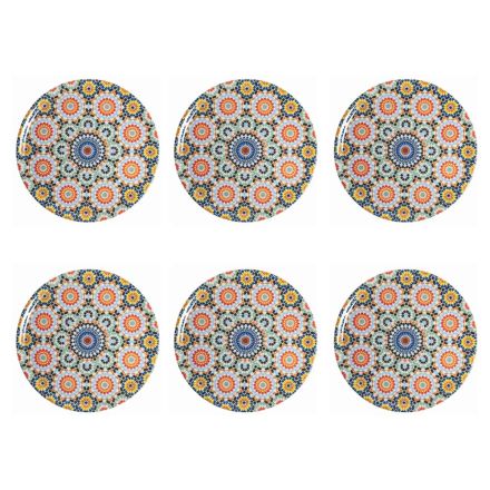 Decorated Colored Porcelain Pizza Plate Service 6 Pieces - Morocco Viadurini