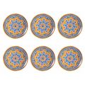 Colored and Decorated Porcelain Pizza Dishes Service 6 Pieces - Ingino