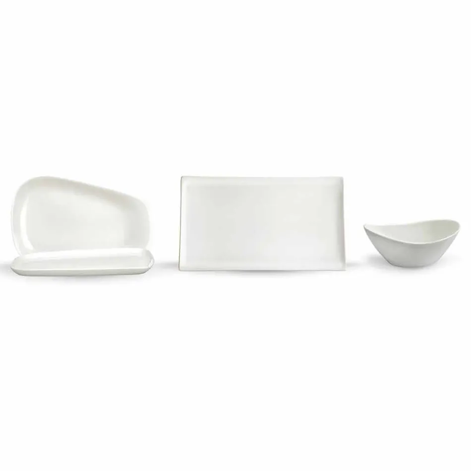 Serving Plates for Lunch or Modern Porcelain 14 Pieces - Nalah Viadurini