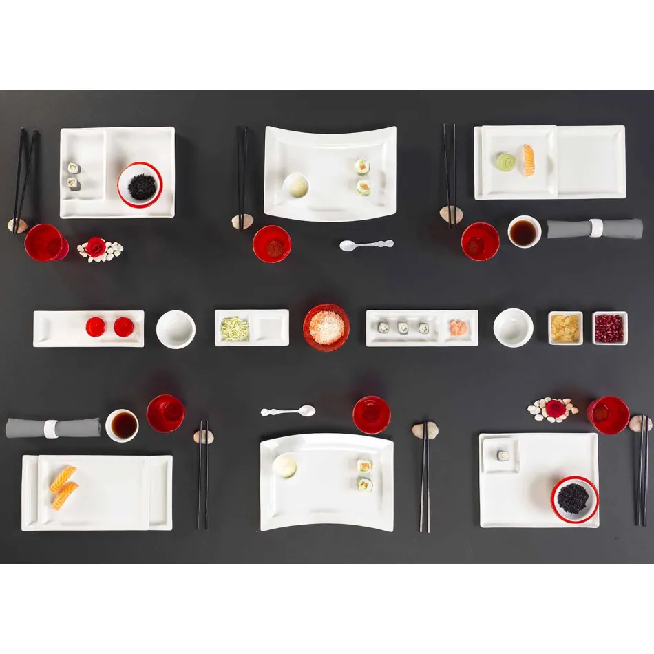 White Porcelain Modern Dinner Plates Set 25 Pieces - Basal Viadurini