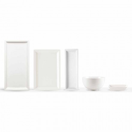 White Porcelain Modern Dinner Plates Set 25 Pieces - Basal Viadurini