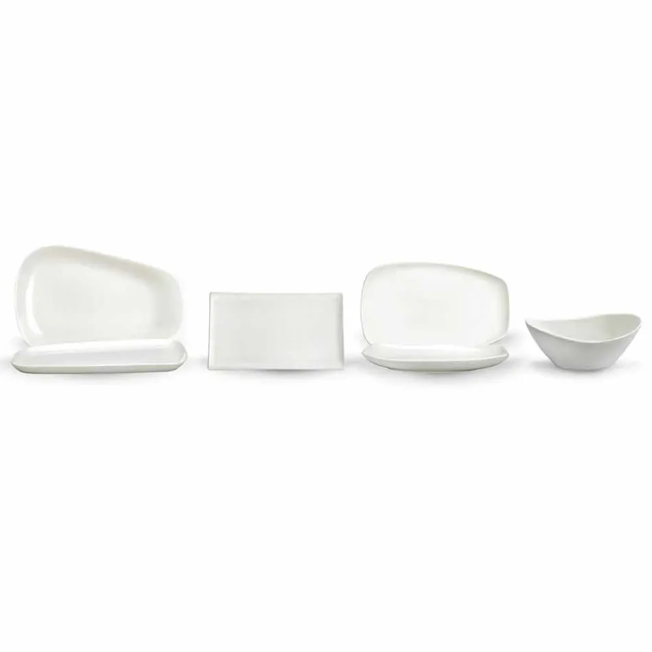 White Porcelain Dinner or Serving Dishes Service - Nalah Viadurini