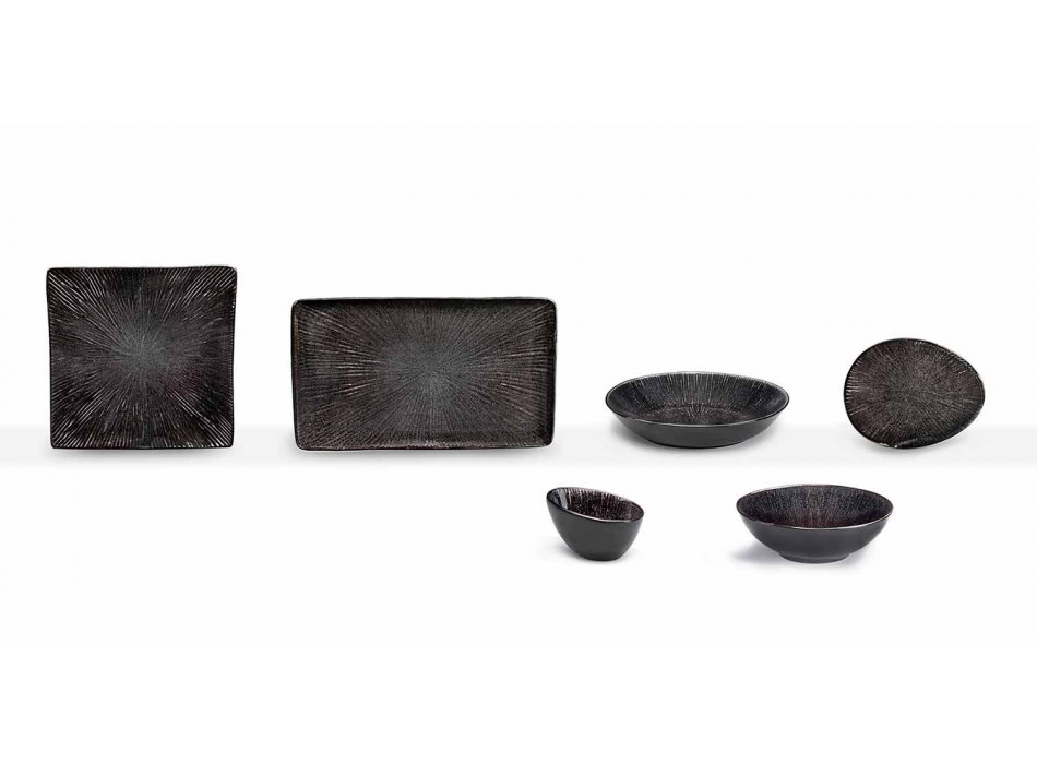 Dinnerware Set 28 Pieces Complete Black Porcelain Modern Design - Skar Viadurini