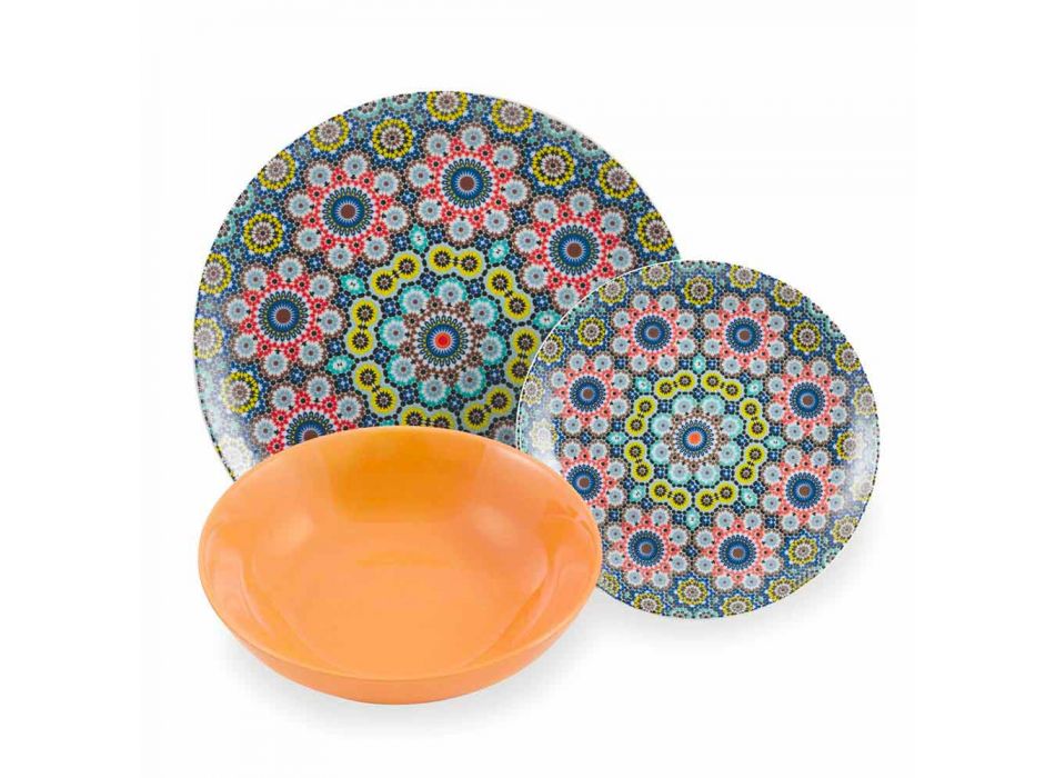 Colored Ethnic Dinner Plates Set Porcelain and Stoneware 18 Mad - Morocco Viadurini