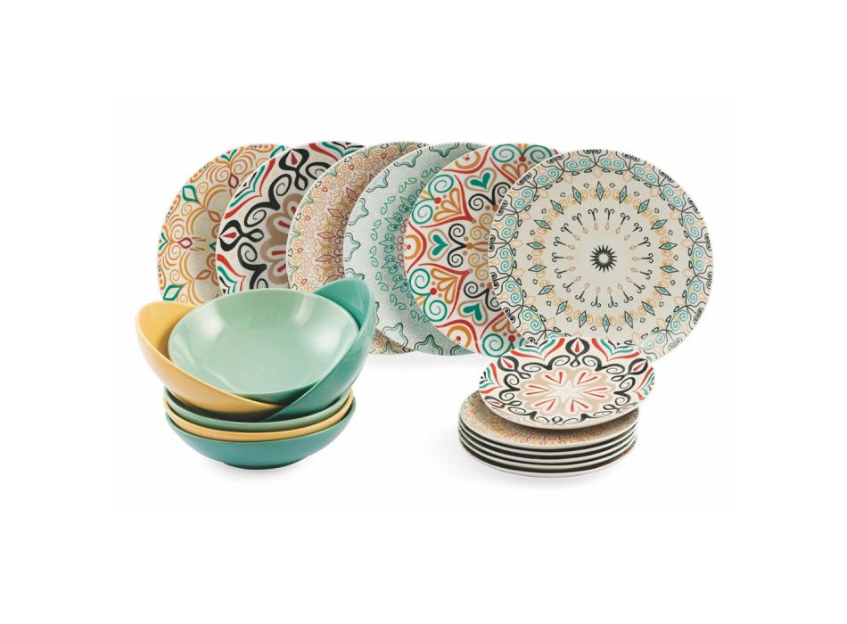 Stoneware and Colored Porcelain Tableware Service 18 Pieces - Egypt Viadurini