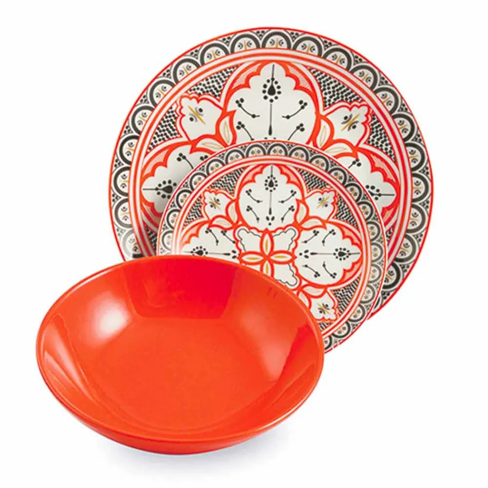 Ethnic Dishes Service in Porcelain and Colored and Modern Stoneware 18 Pieces - Fez Viadurini