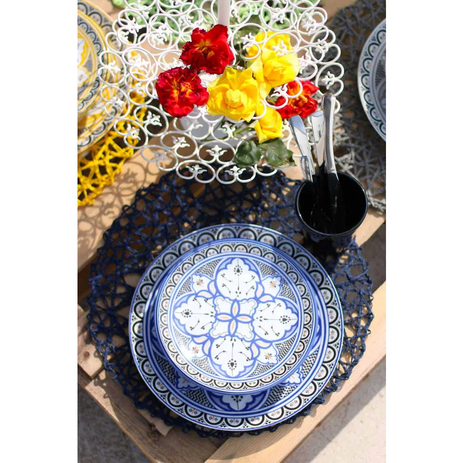 Ethnic Dishes Service in Porcelain and Colored and Modern Stoneware 18 Pieces - Fez Viadurini