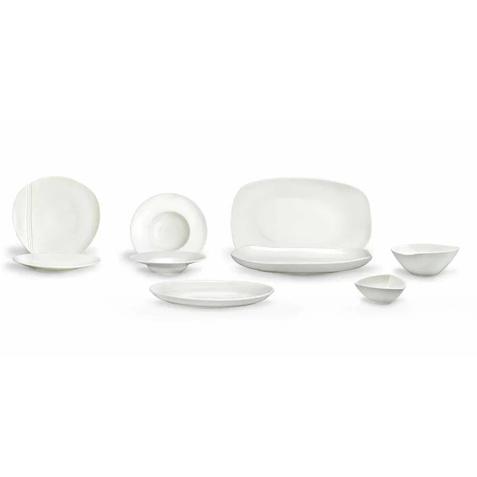 White Porcelain Dinnerware Set 23 Pieces Modern and Elegant Design - Nalah Viadurini