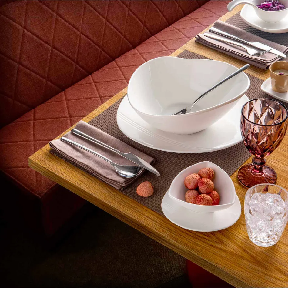 White Porcelain Dinnerware Set 23 Pieces Modern and Elegant Design - Nalah Viadurini