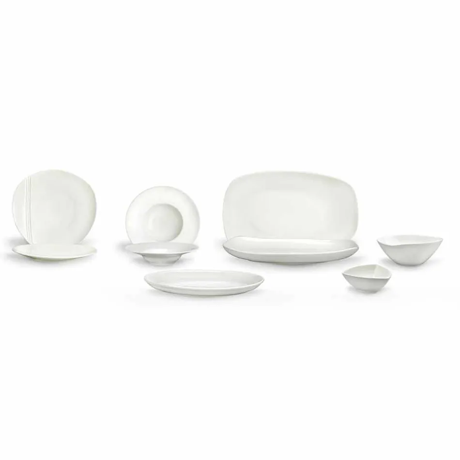 White Porcelain Dinnerware Set 23 Pieces Modern and Elegant Design - Nalah Viadurini